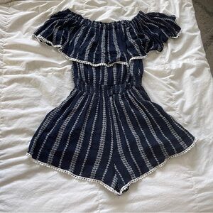 Lulu's Navy and White Off-Shoulder Romper XS